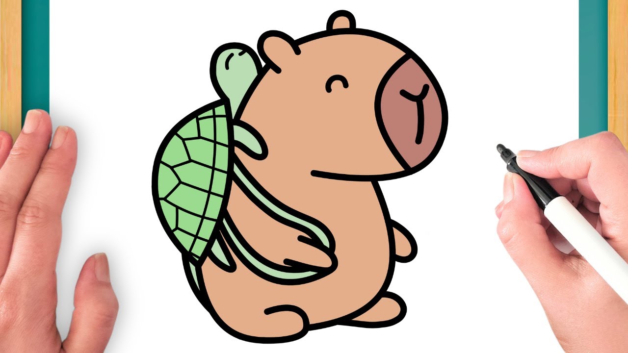 Cómo Dibujar Una Capibara Kawaii Con Mochila De Tortuga - Dibujo Fácil Paso A Paso