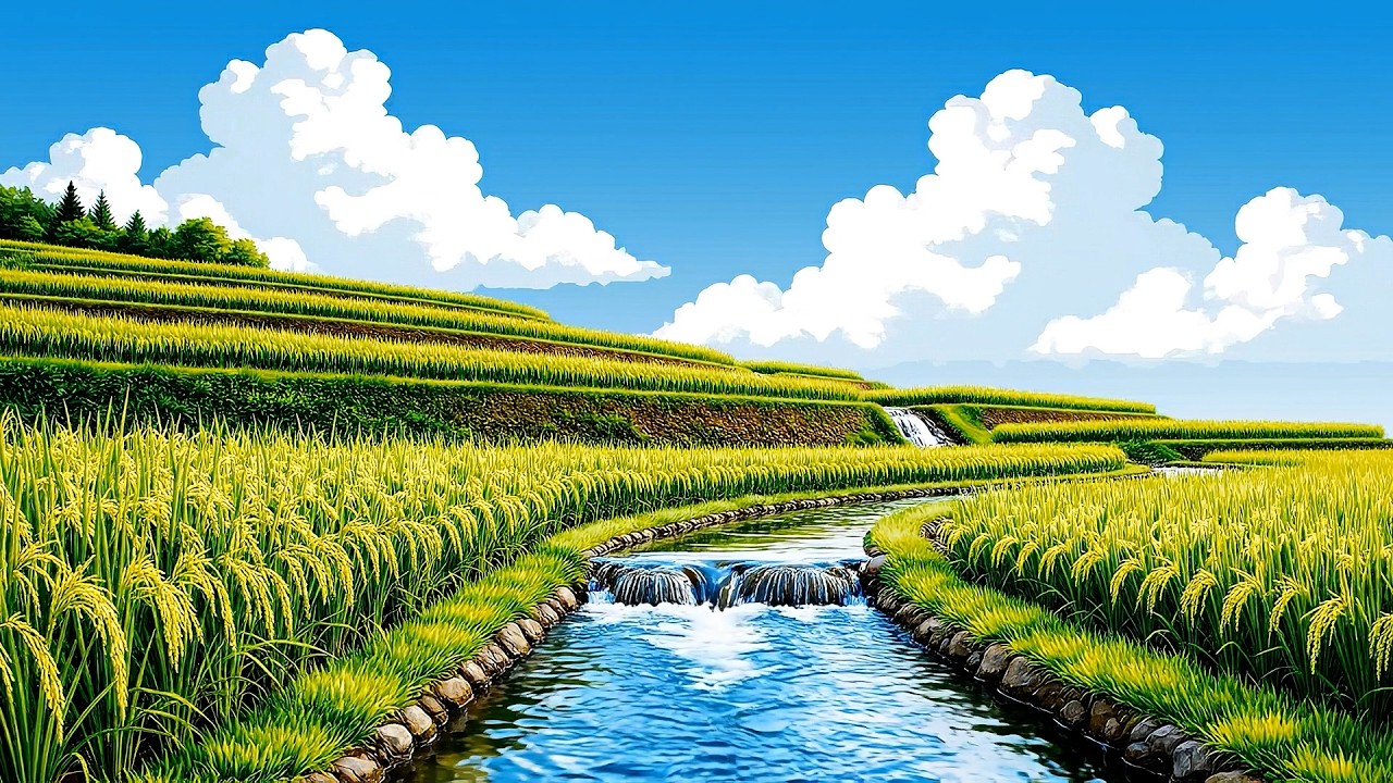 Healing Piano Music: Relaxing River & Rice Fields [Sleep, Study, Focus] #127