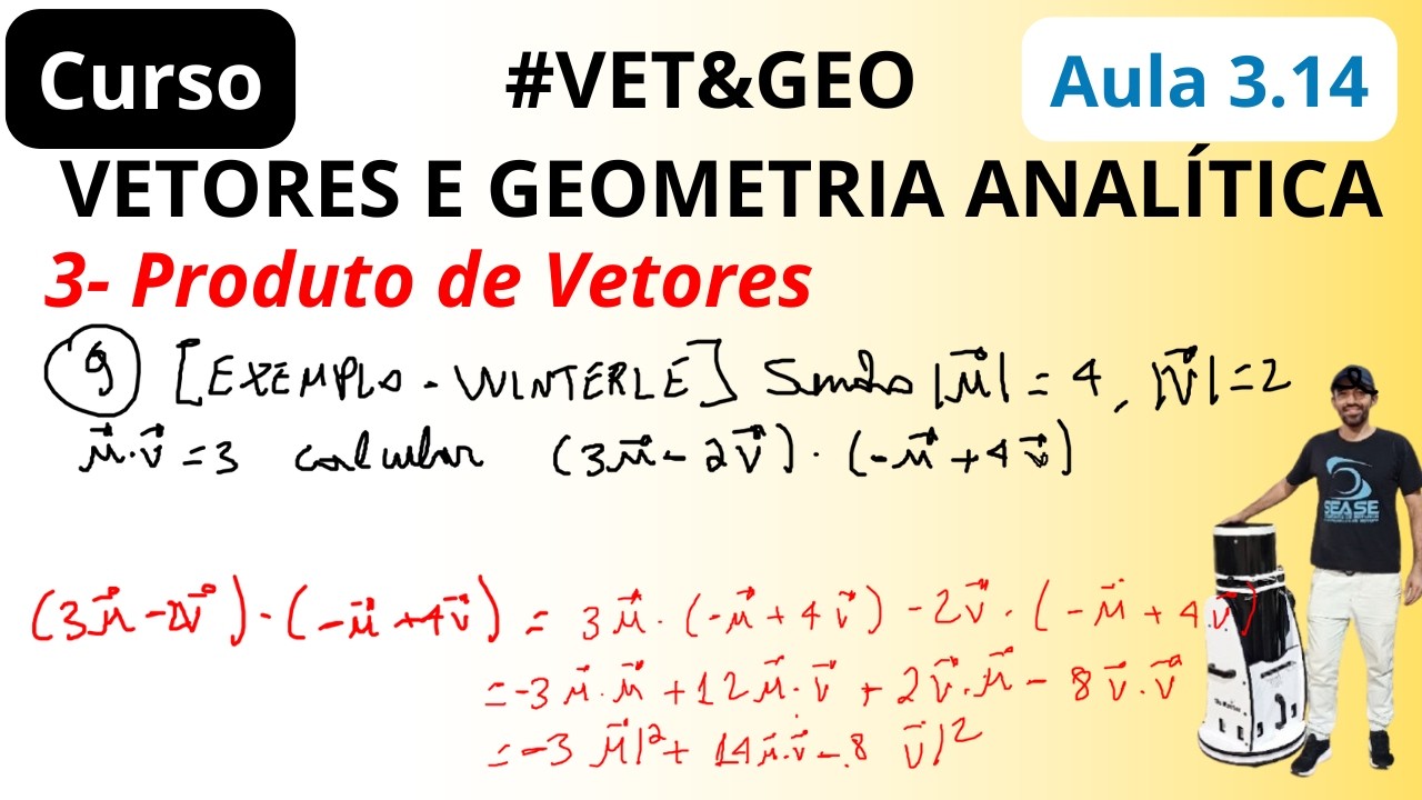 (Exercício 9) [Exemplo - Winterle]  Calcular produto escalar entre 3u-2v e -u+4v | VET&GEO-A3.14