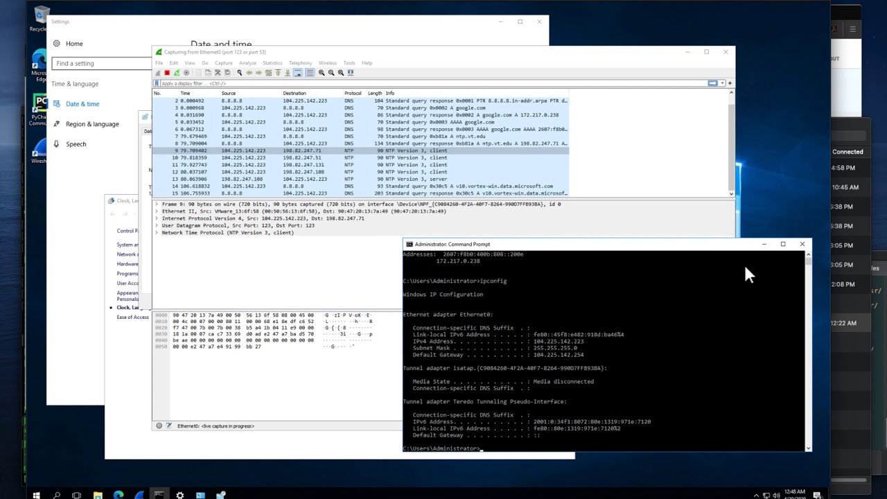 Using wireshark to capture ntp on windows