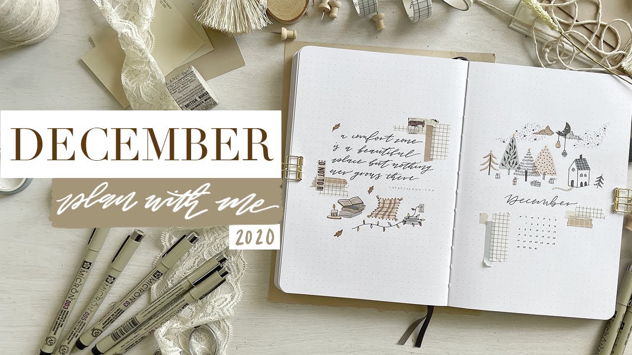 minimal hygge christmas theme | december bujo plan with me | 2020 + self love