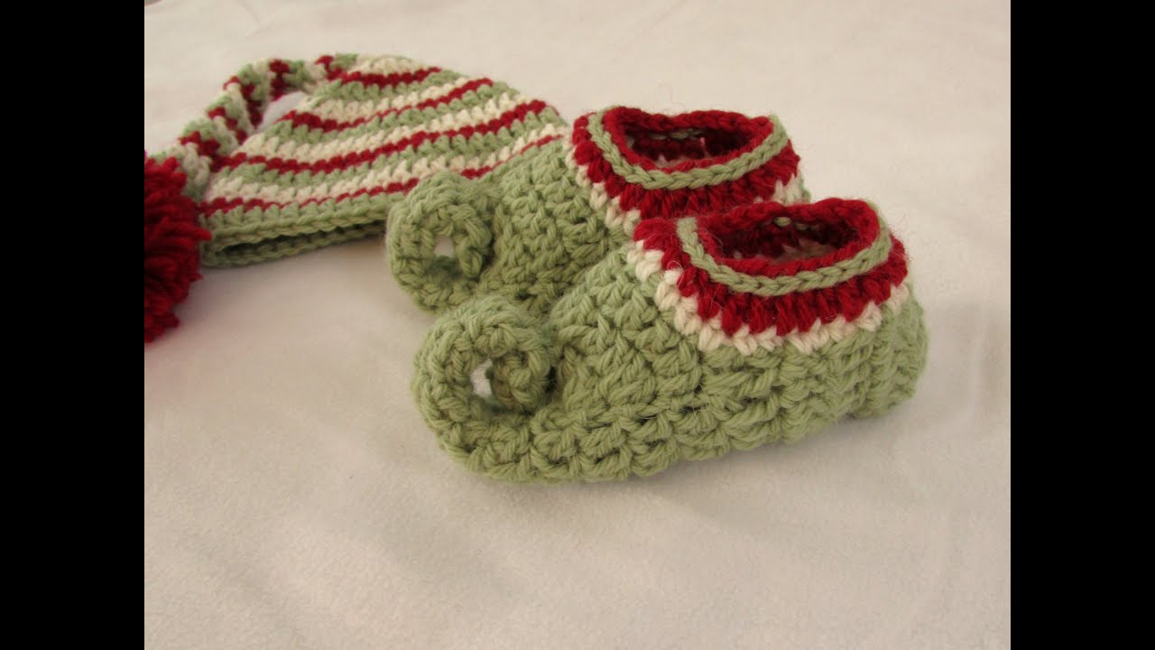 How to crochet children's elf slippers / boots / shoes - crochet Christmas elf set PART 2