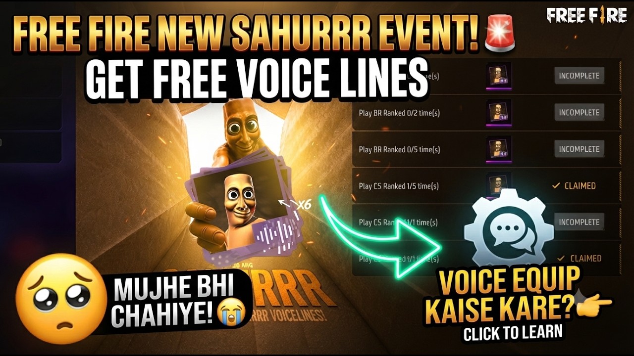 Free Fire New Voice Equip Kaise Kare 😍 | 🔥 How to Get Free Sahurrr Voicelines (Full Details)