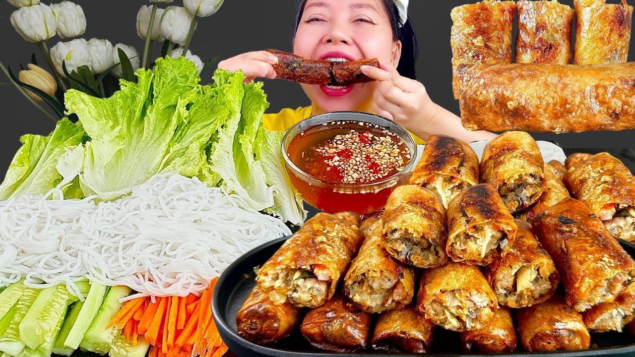 CRISPY SEAFOOD SPRING ROLLS 🦐 Super Crunchy ASMR Mukbang (No Talking)