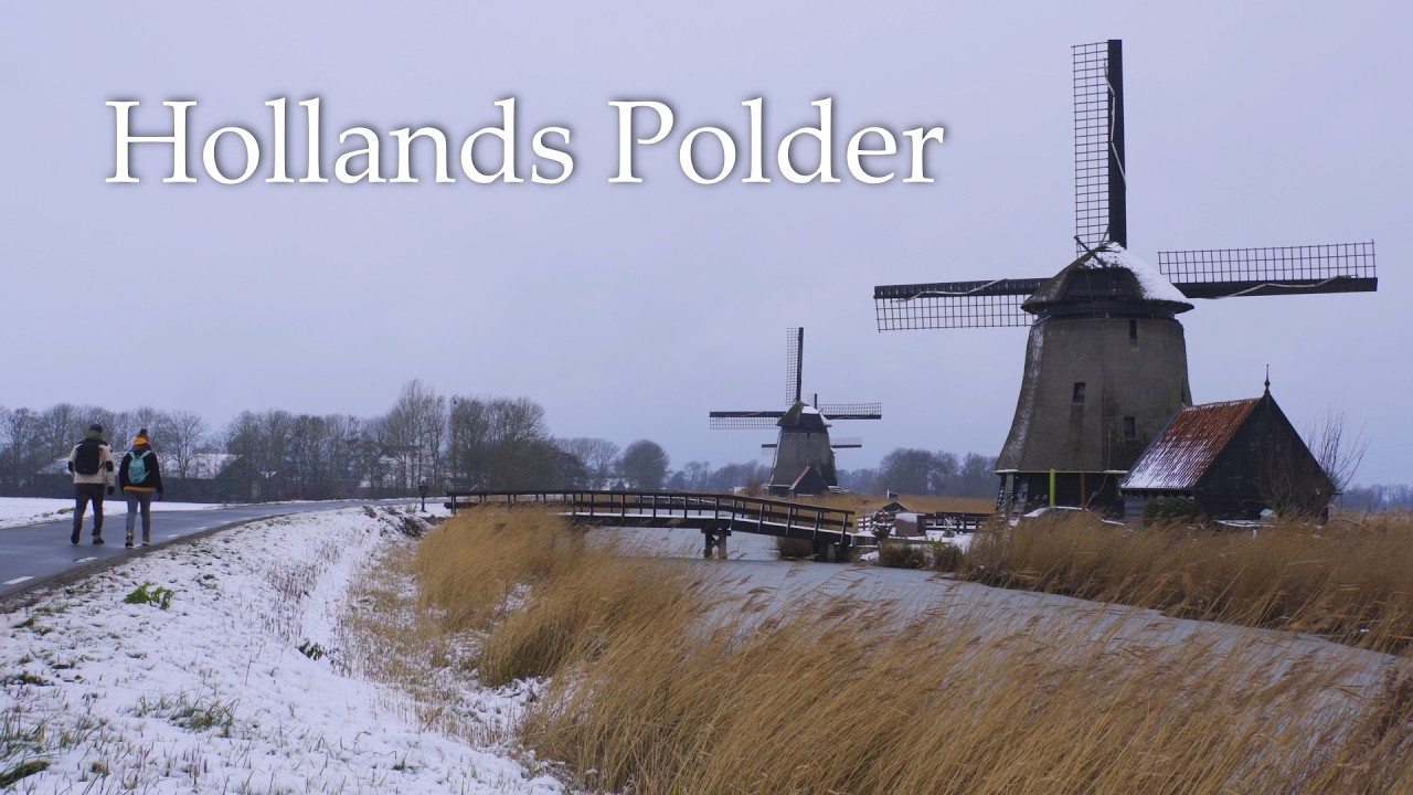Silent Hiking Through Hollands Polder Snow Landscapes