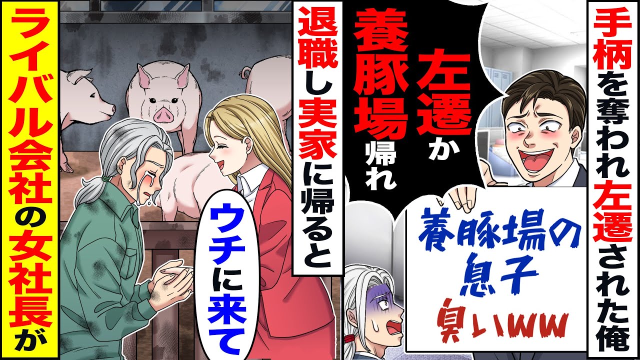 【スカッと】手柄を奪われ左遷された俺「田舎で頑張れよ」養豚所の息子臭いｗ→退職し実家に帰ると「会社辞めたって！？」「ウチに来て」ライバル会社の女社長が来て【漫画】【アニメ】【スカッとする話】【2ch】
