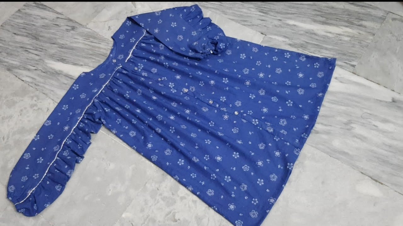 Ruffle sleeves kurti cutting and stitching for  girls