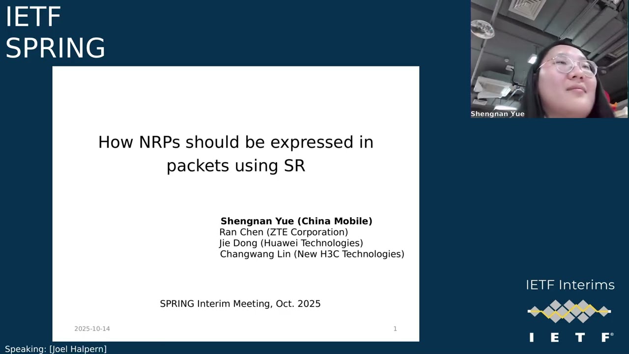 IETF interim: Source Packet Routing in Networking (SPRING) 2025-10-14 