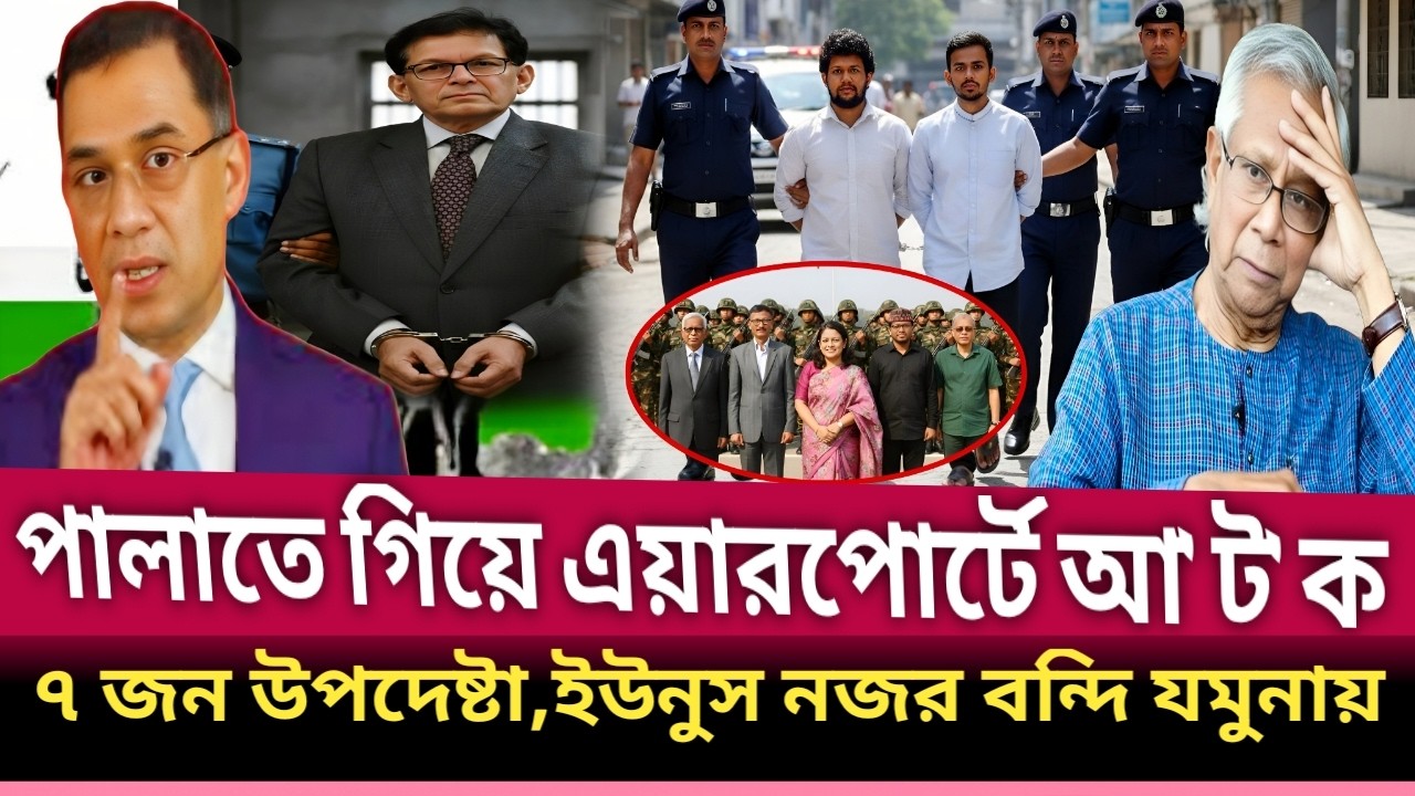 পালাতে গিয়ে এয়ারপোর্টে আ'ট'ক ৭ জন উপদেষ্টা,ইউনুস নজর বন্দি যমুনায় | Masood Kamal