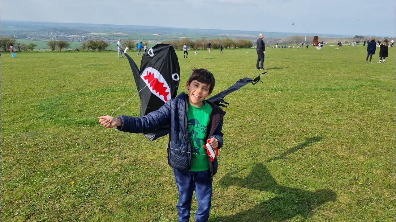 Shark Kite | Flying a kite | Dunstable Downs | Having fun in England
