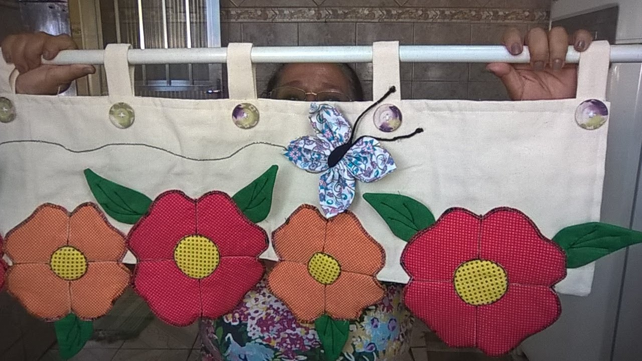 Bandô de Cortina da Cozinha com Flores 3D