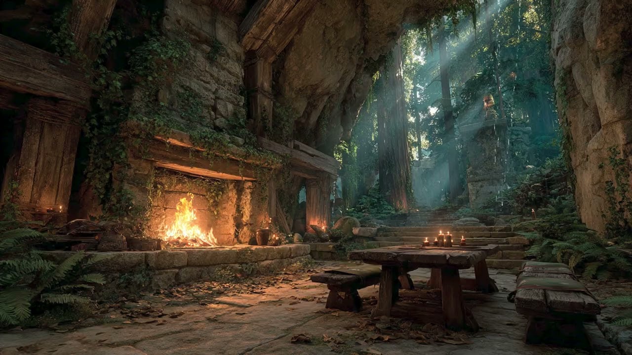 Remote Forest Cave on a Rainy Night | Heavy Rainfall, Distant Thunder & Calm Ambience