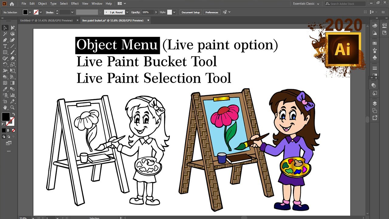 Adobe illustrator class 69 live paint bucket tool and object menu live paint option in Urdu/Hindi