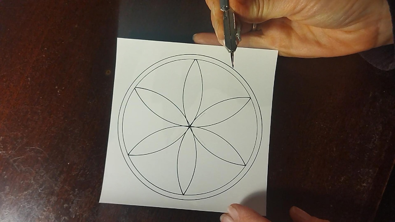 Drawing seed of life inside a circle. 6 -12 CIRCLES PLAY. Geometric construction.