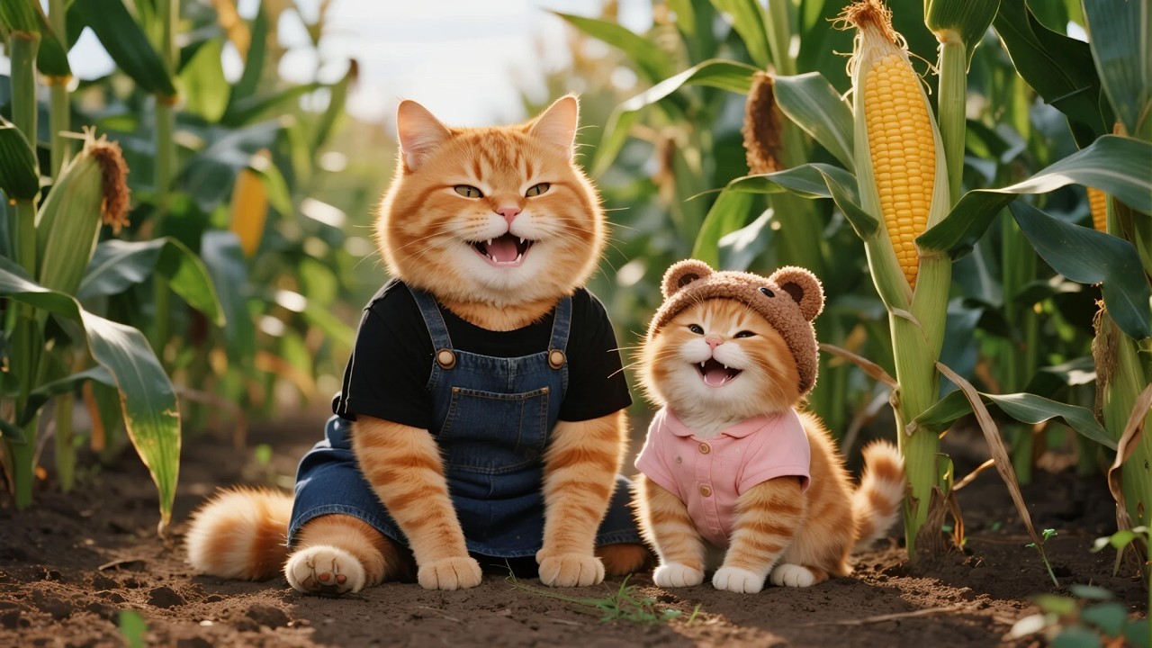 Who Stole the Corn? Mother Cat and Ginger Kitten Discovered It! 🐿️