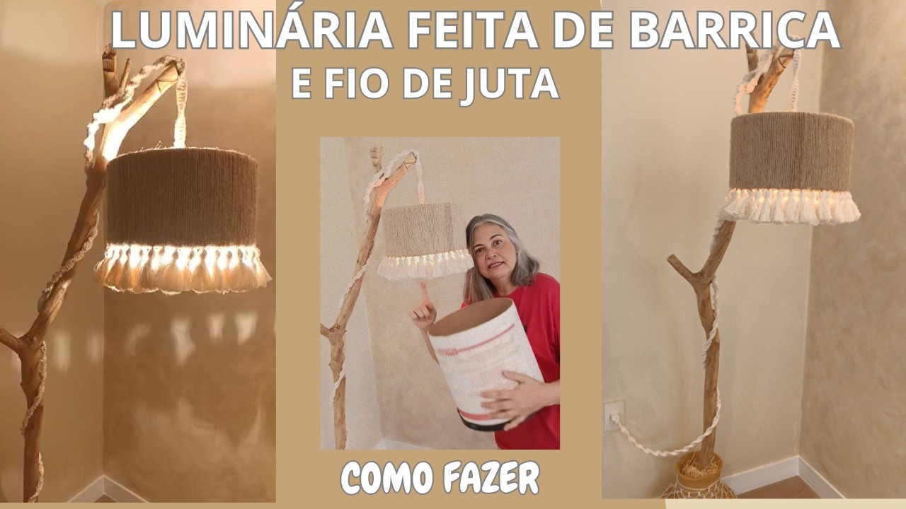 LUMINÁRIA DE JUTA E BARRICA DE PAPELÃO