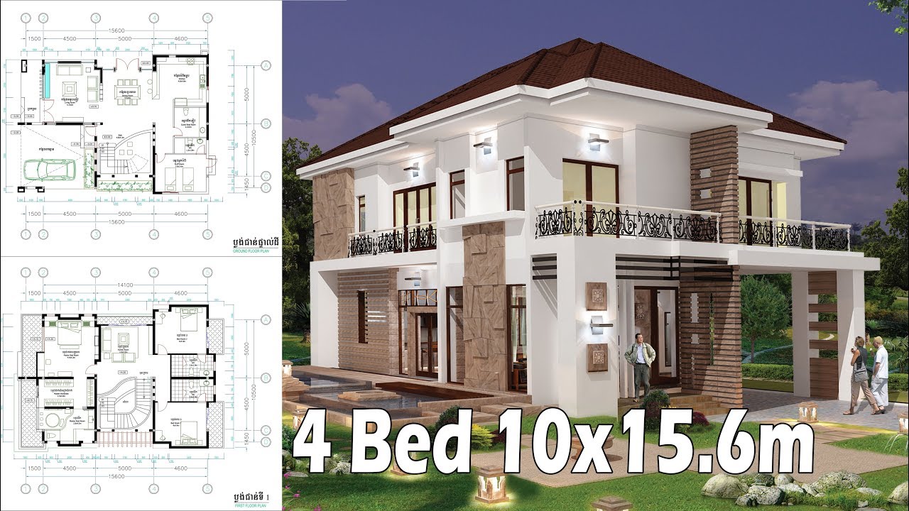 4B Home Design Plan Full Exterior and Interior 10x15.6m