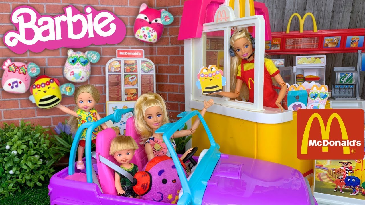 Barbie Doll Family McDonalds Drive Thru Squishmallows Happy Meal Toys