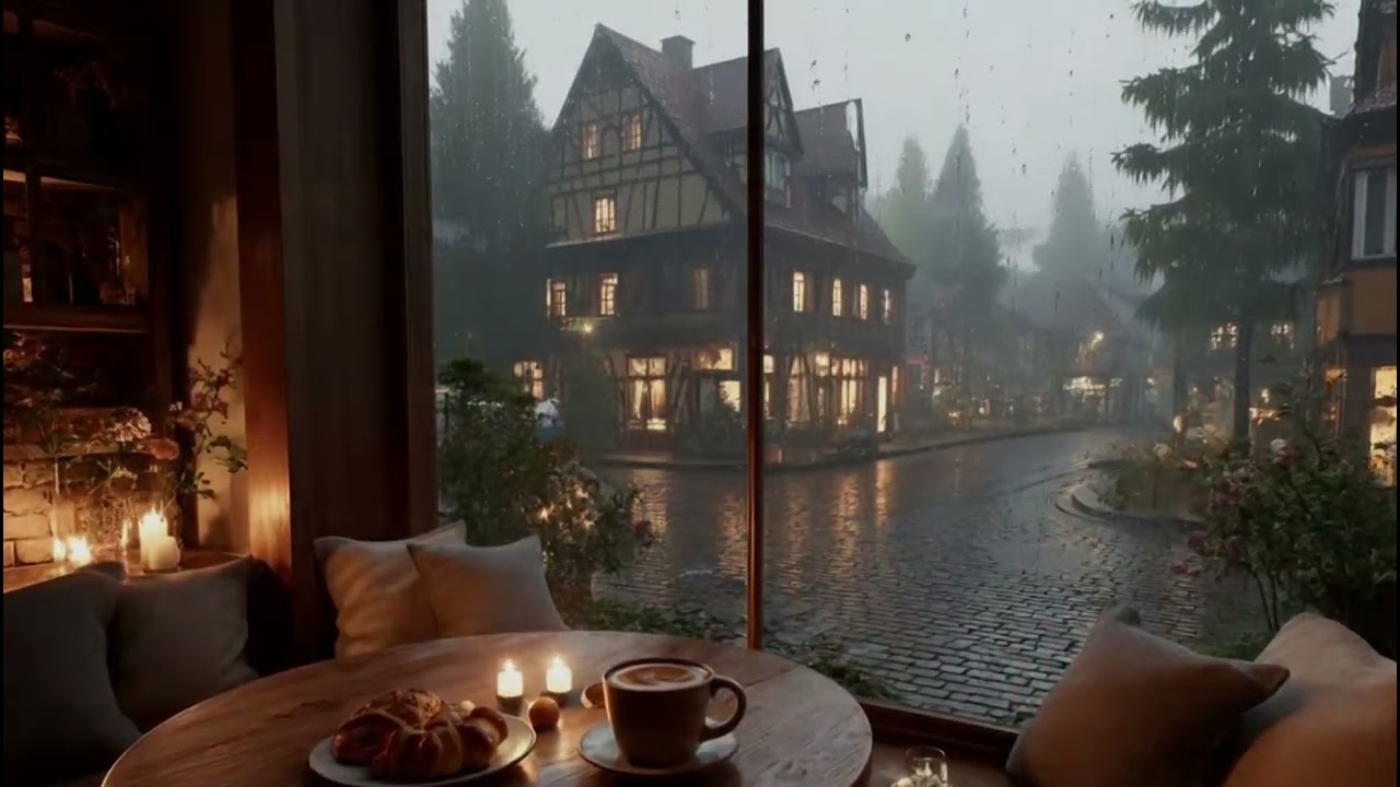 Rainy Village from Cozy Window 🌧️ Soft Piano Music for Deep Sleep