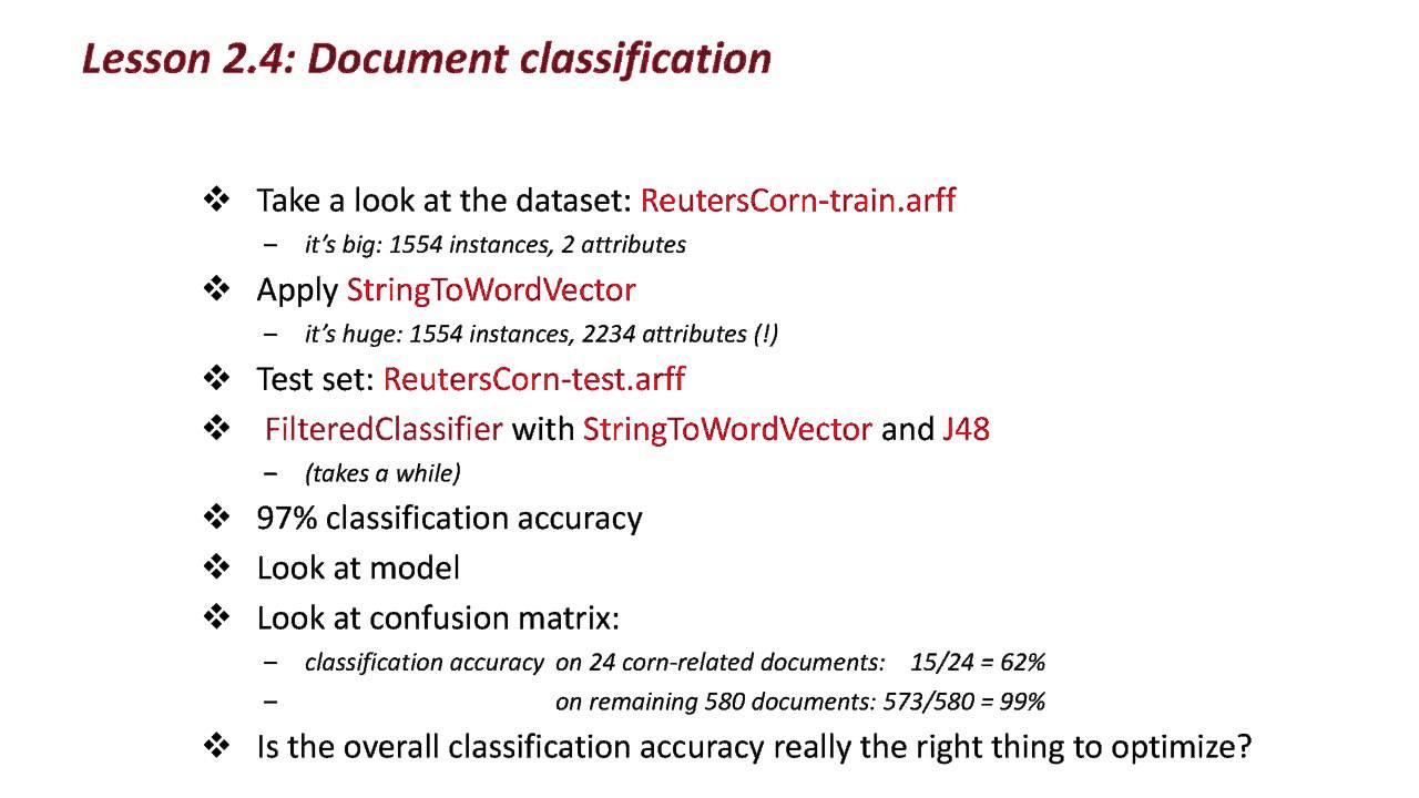 More Data Mining with Weka (2.4: Document classification)