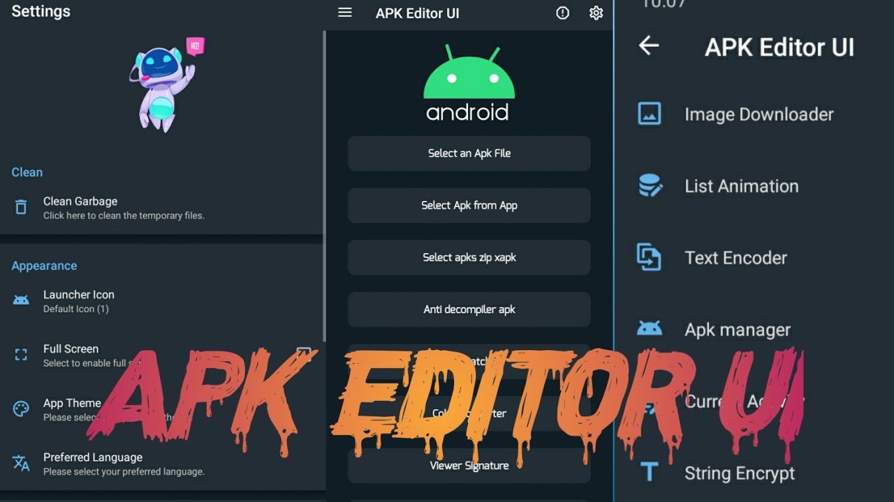 Apk editor pro mod UI.