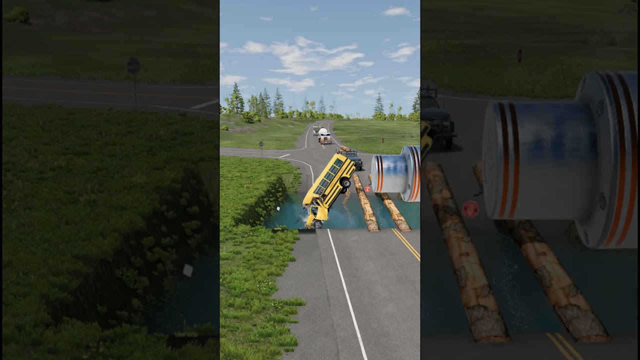 Mixed Colors Cars vs Bollard & Water Pit #beamngdrive #beamng