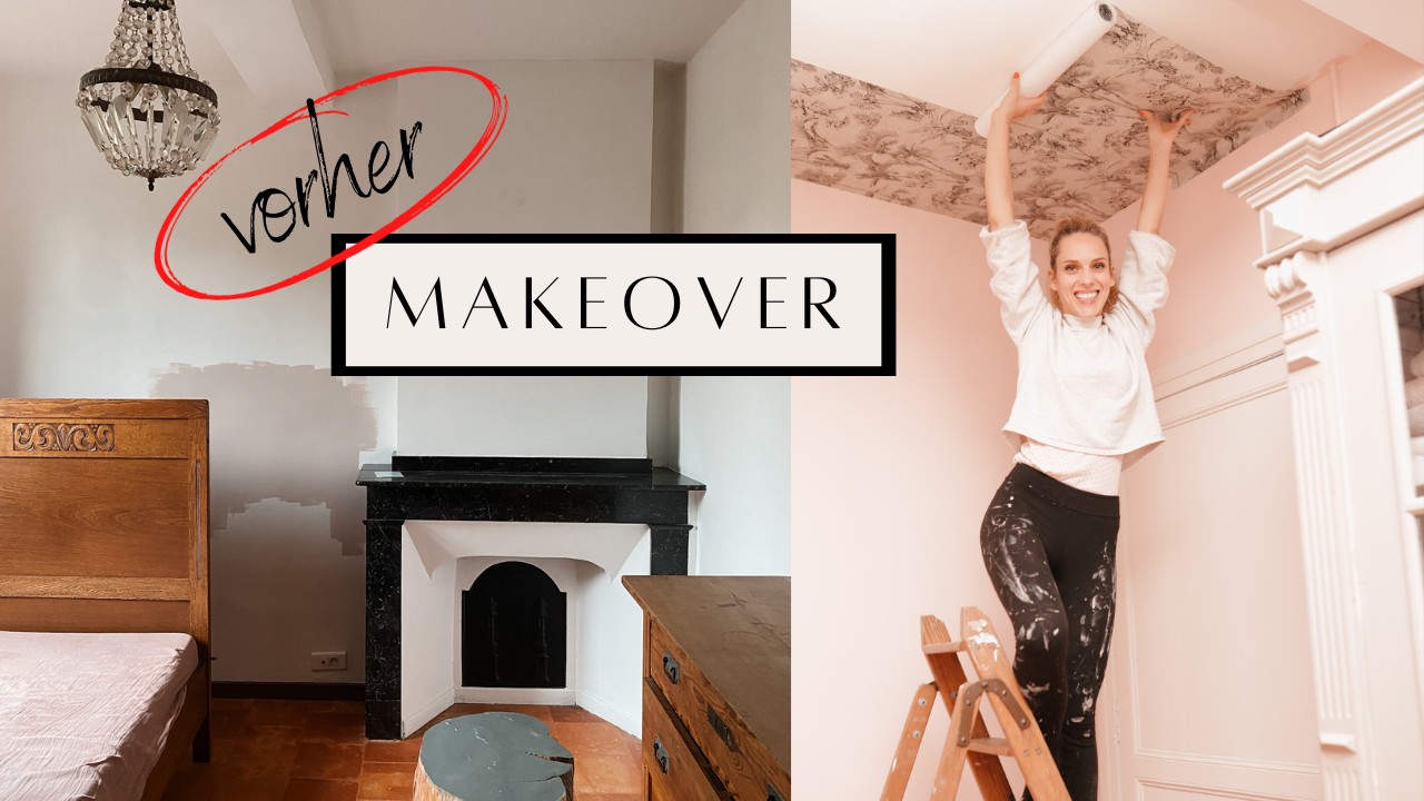 VINTAGE VIBES IM GÄSTEZIMMER! Decke tapezieren, Styropor-Stuck, französischer Landhausstil | JELENA