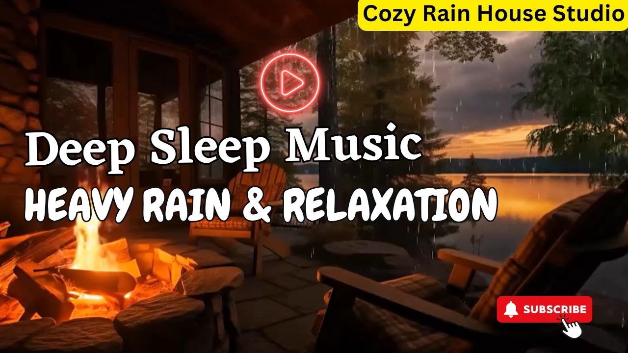8 Hour of Peaceful Night, Relaxing Music & Fireplace with Rain Sound And Videos