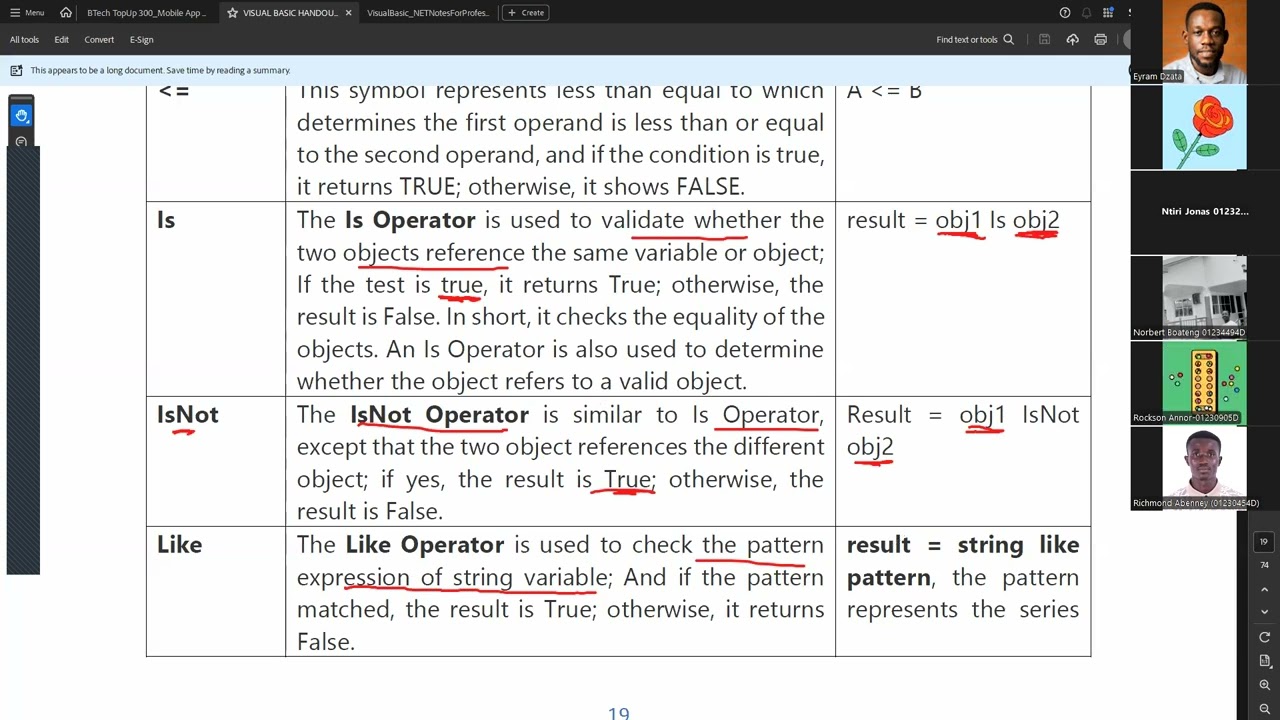 Operators & Conditional Control Structures | VB.NET
