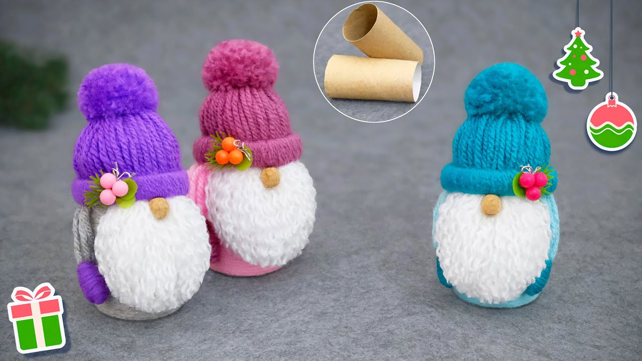 Они прелестны❄️Гномики из пряжи и картонных втулок🎄Новогодние идеи своими руками☃️