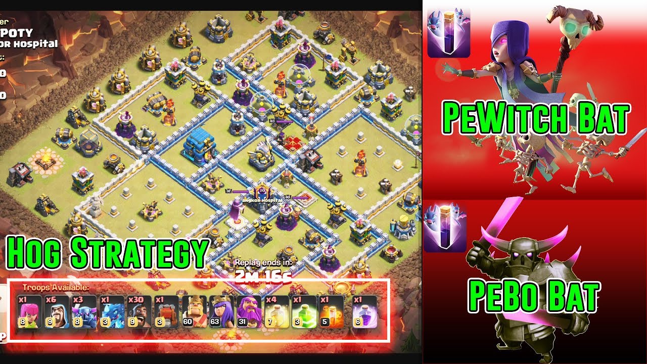 BEST HOG ATTACK - 1 PEKKA 10 WITCHES+BAT & PEKKA BOBAT DESTROY TH12 ( Clash of Clans )