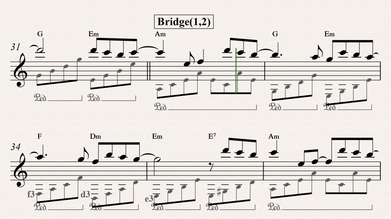 Gazebo - I like Chopin  - one-staff piano/harp (OSP/OSH) video score
