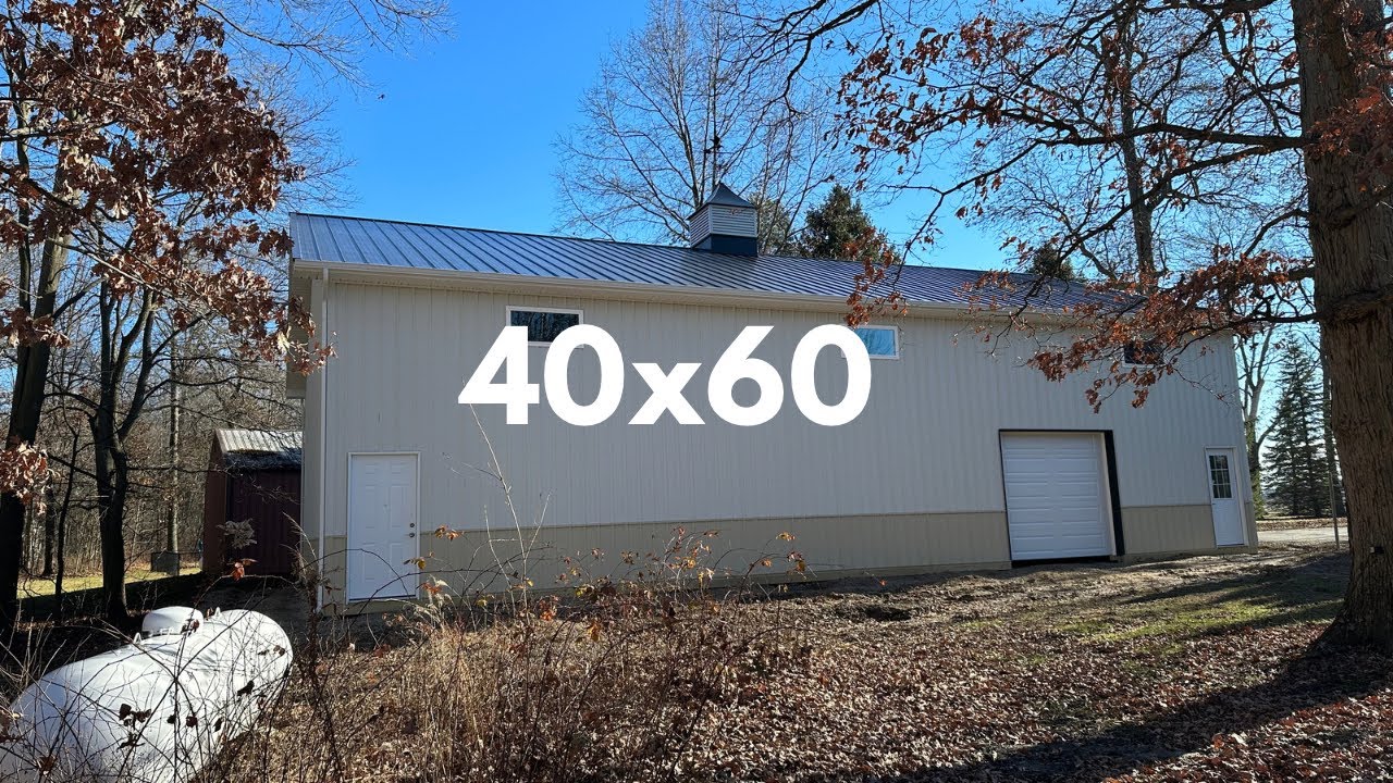 TOUR of this 40x60 pole barn with 3 colors: White, Ivory, and Burgundy.