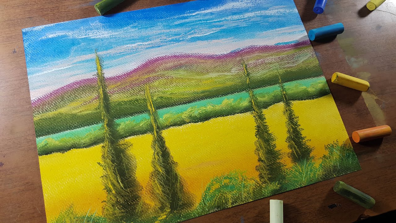 Paisaje Sencillito al Pastel Paso a Paso