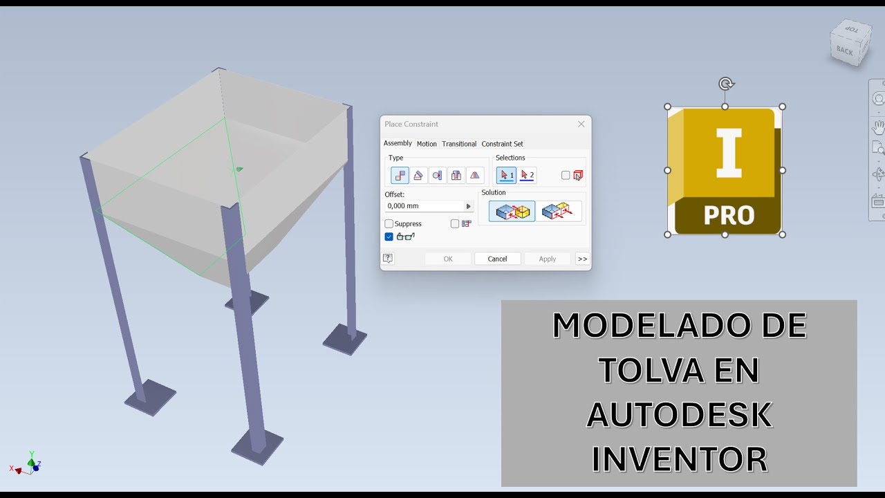 Tolva Modelada y Ensamblada en Inventor - Ejercicio para principiantes.