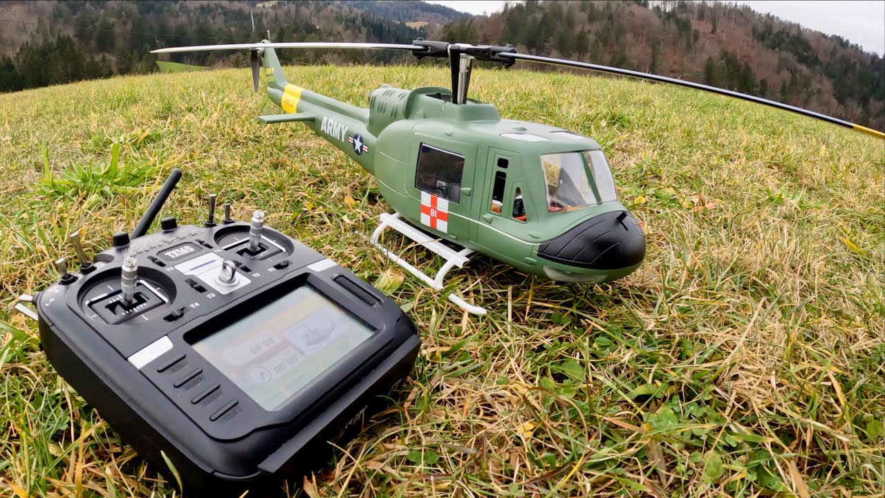 BELL UH-1 Huey from Fly Wing - Maiden Flight - Cold & Windy Conditions