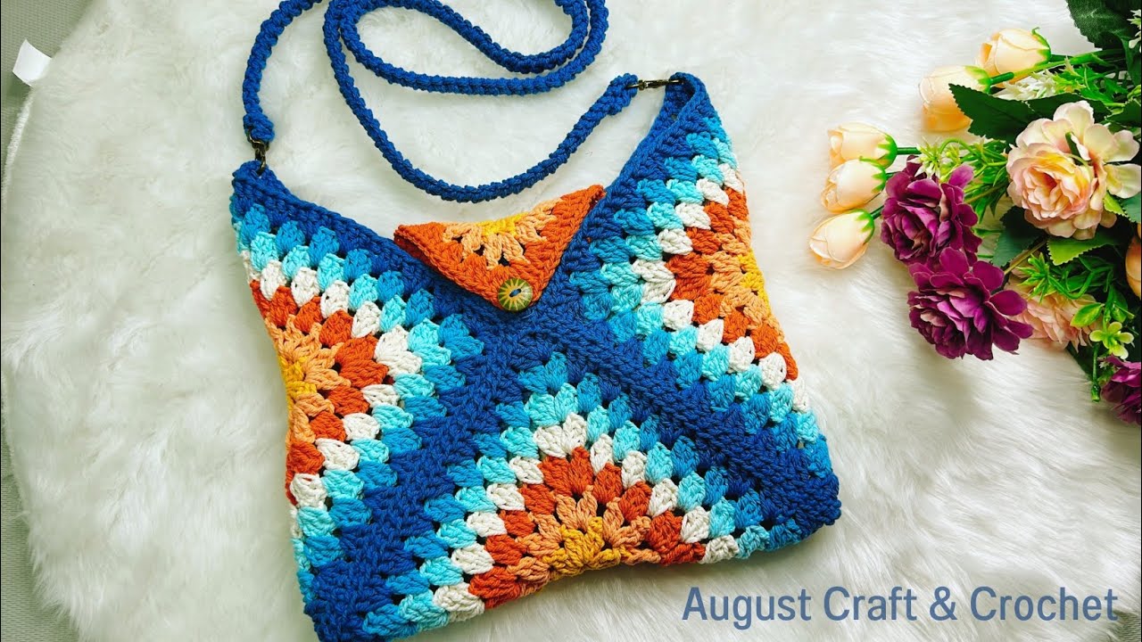Boho style bag | How to Crochet Granny Square Cross body bag with August Craft & Crochet.