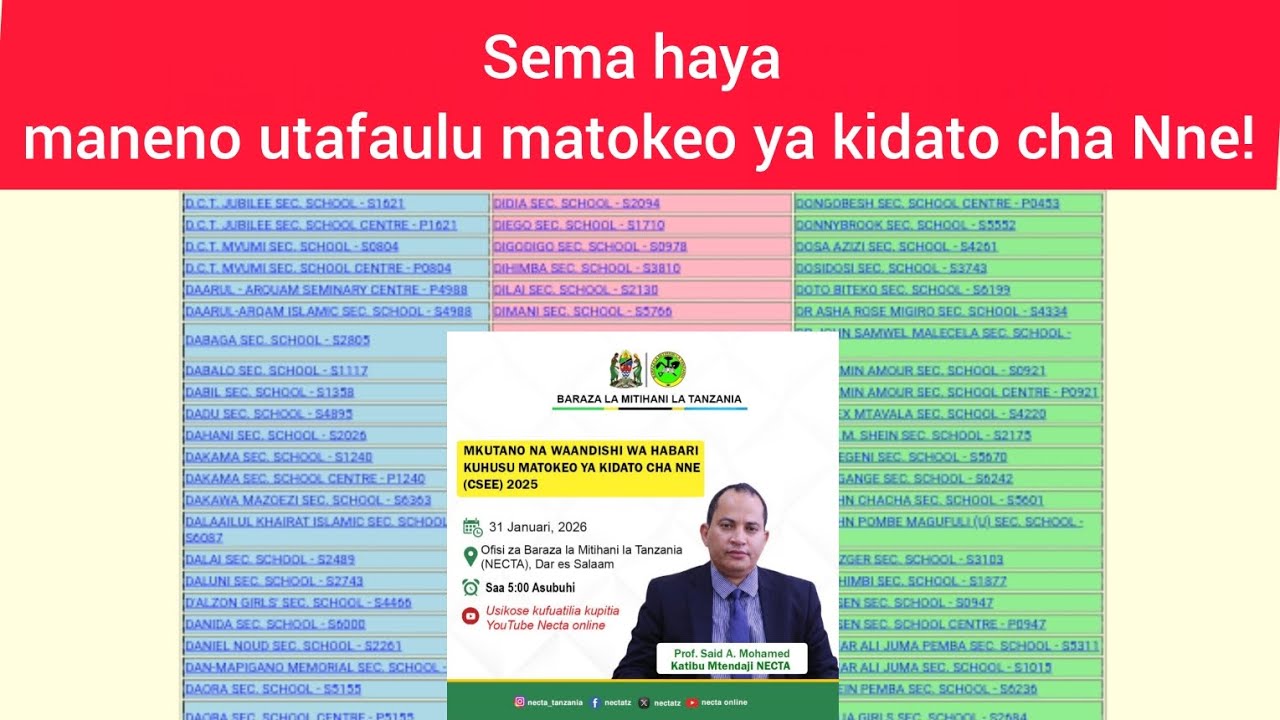 RASMI NECTA Kutangaza Tarehe ya Matokeo ya Kidato cha Nne 2025/2026 sema haya maneno moyoni mwako!
