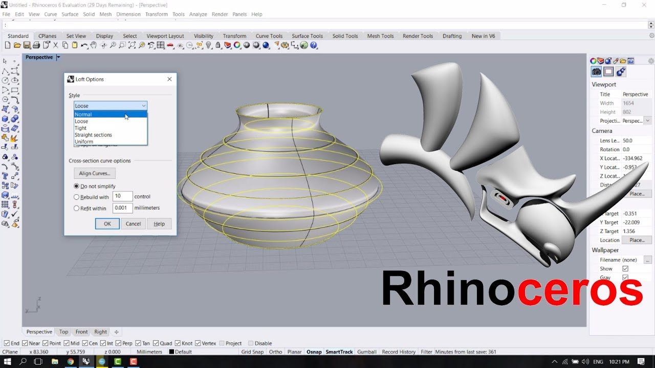 How To Design A Simple Vase In Rhino 3D - Basic Rhinoceros Tutorial for Beginners