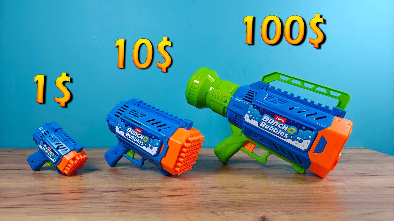 PISTOLA DE BURBUJAS de 1$ vs 10$ vs 100$