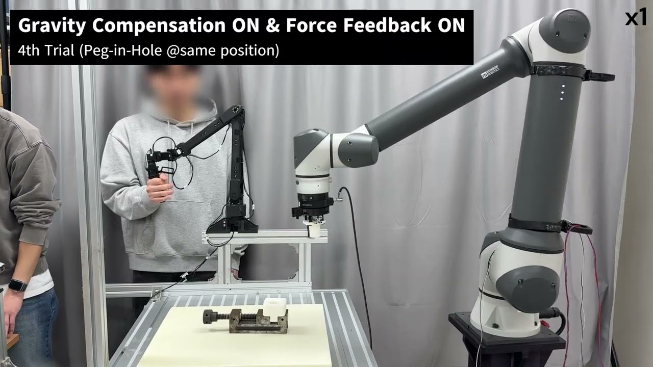 Leader Arm: Peg in hole @same position (Comparison  Gravity Compensation & Force Feedback ON/OFF)
