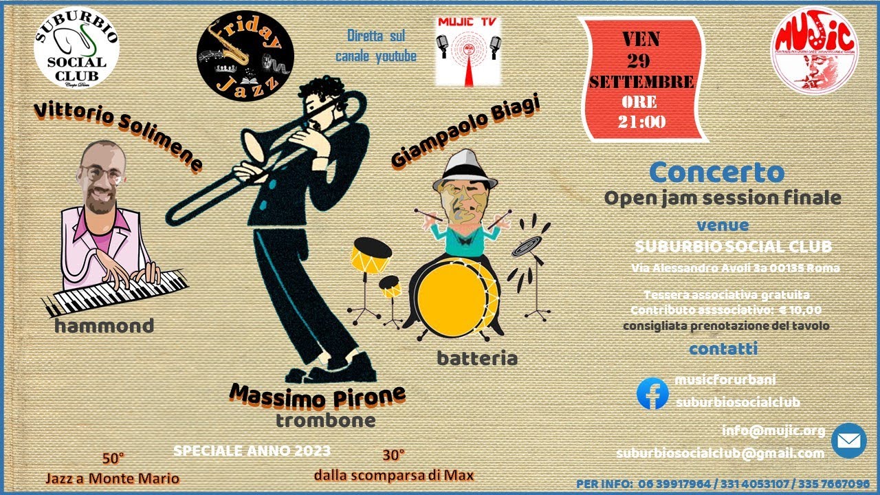 Jazz al Suburbio:  Concerto del Massimo Pirone Trio & Final JAM