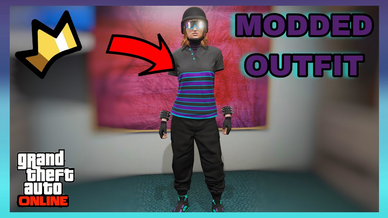 GTA 5 ONLINE-FEMALE BLACK JOGGERS INVISIBLE ARMS OUTFIT GLITCH(CYAN/PURPLE)