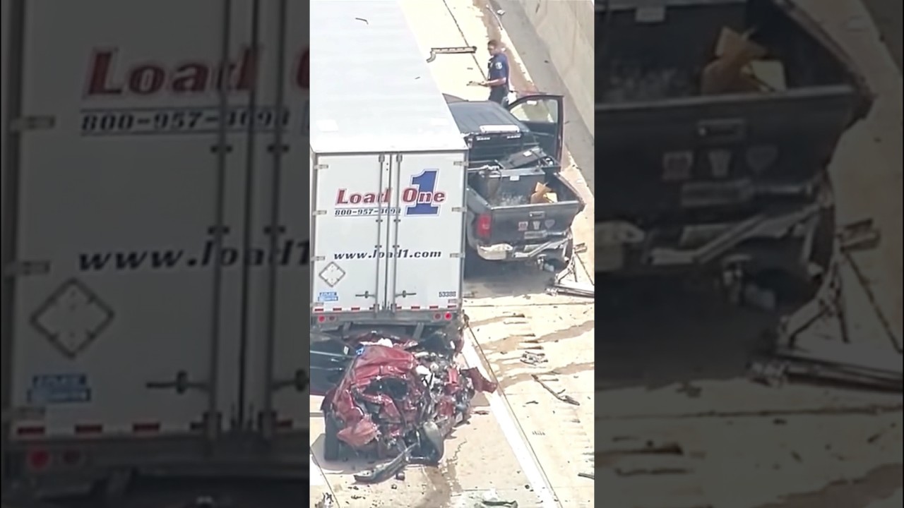 Car crash into semi truck #truck #car #pickup #driver