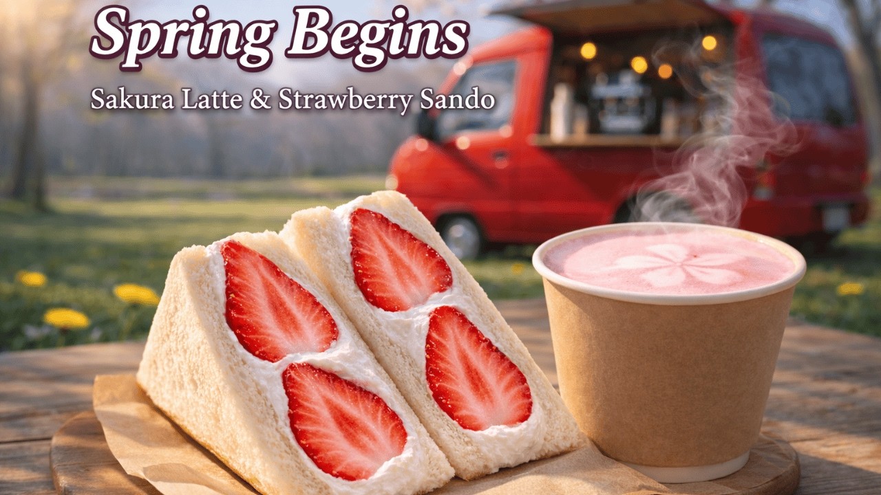 Spring Begins | Sakura Latte & Strawberry Sandwich Jazz