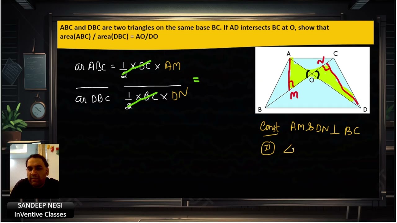 ABC and DBC are two triangle same base BC. If AD intersects BC at O,  area(ABC) / area(DBC) = AO/DO