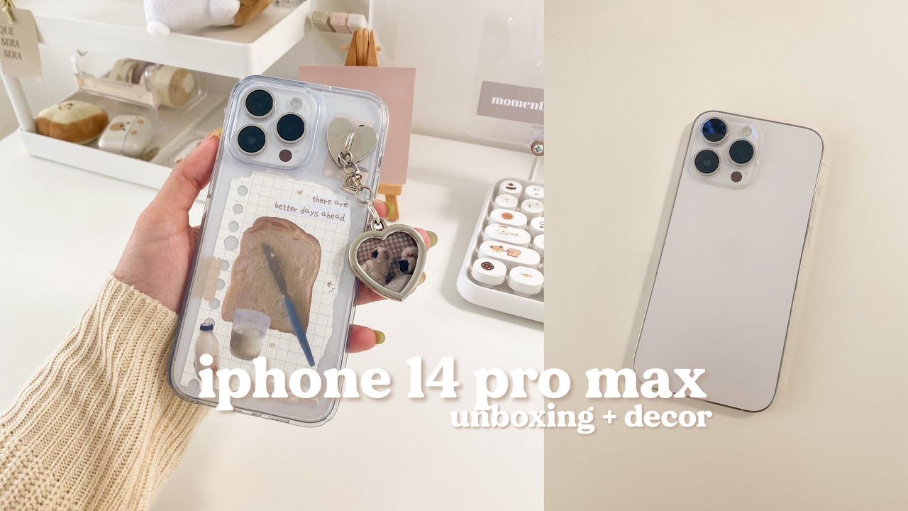 iphone 14 pro max unboxing + decorating my phone case ˚₊· ♡