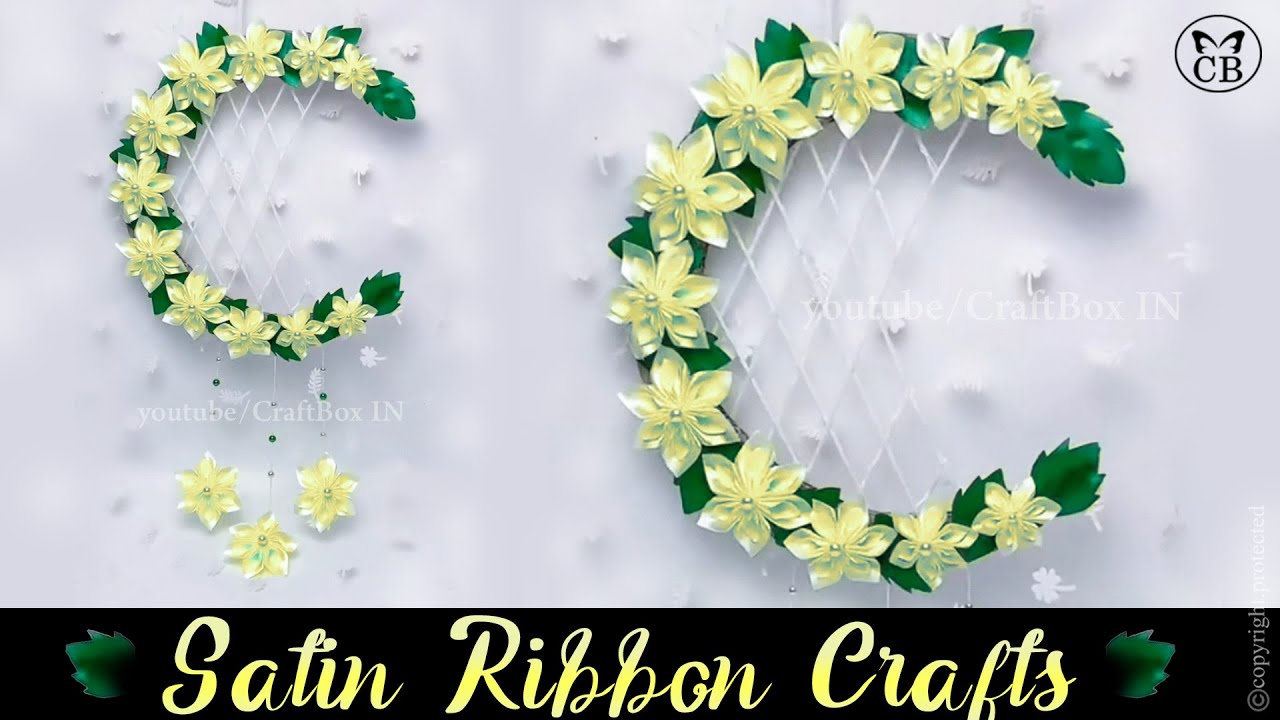 DIY Satin Ribbon flowers - Wall Hanging | Satin ribbon wall decoration crafts | Easy wall-mate