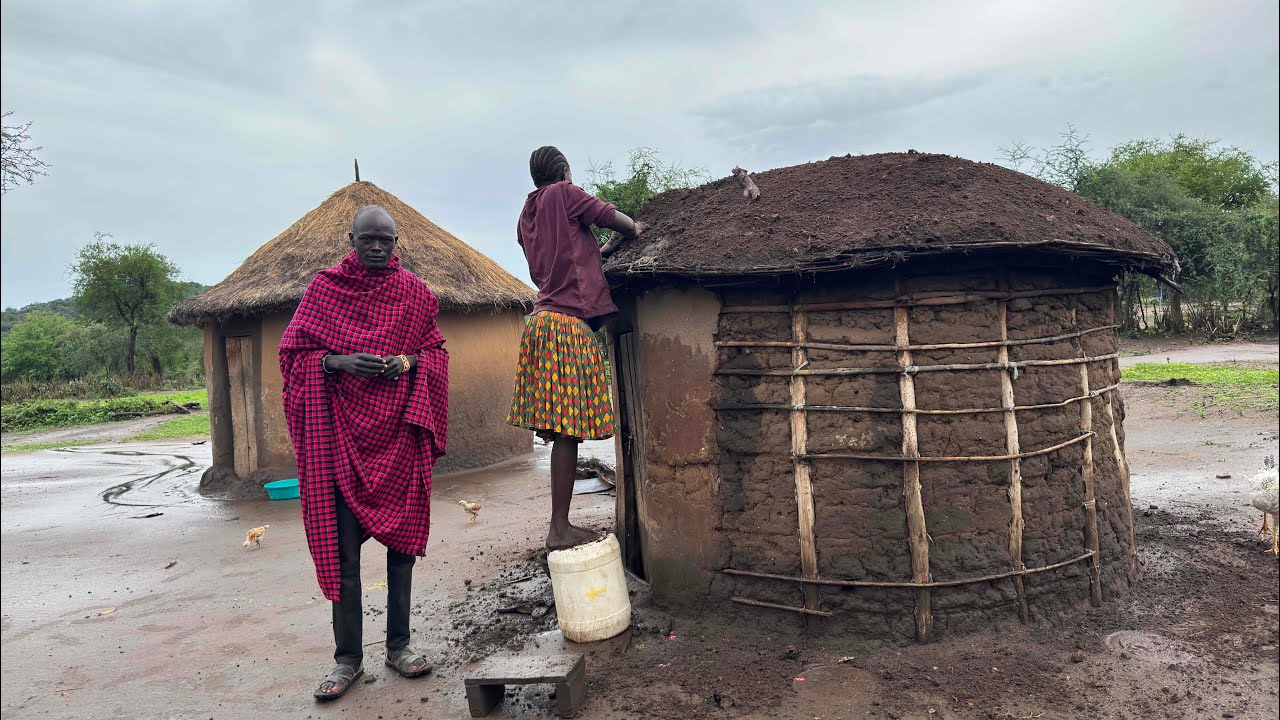 African Traditional Life/Skilled  Women Painting Houses Using Soil for Christmas Preparations
