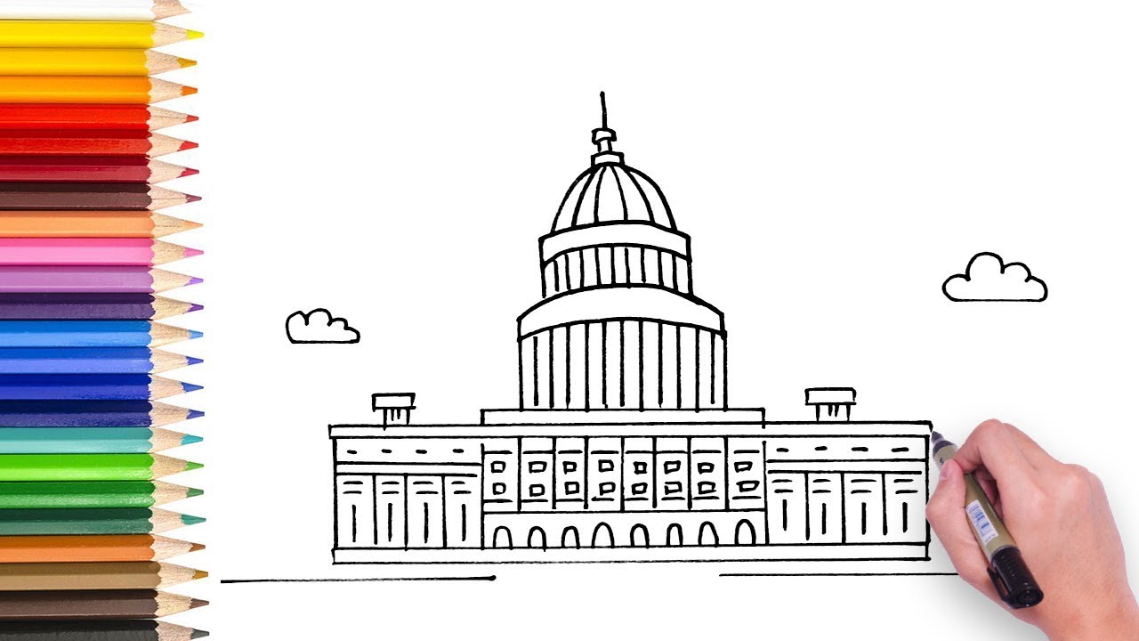 Learn how to draw US capital building - video for kids to learn drawing and have fun  简笔画学习